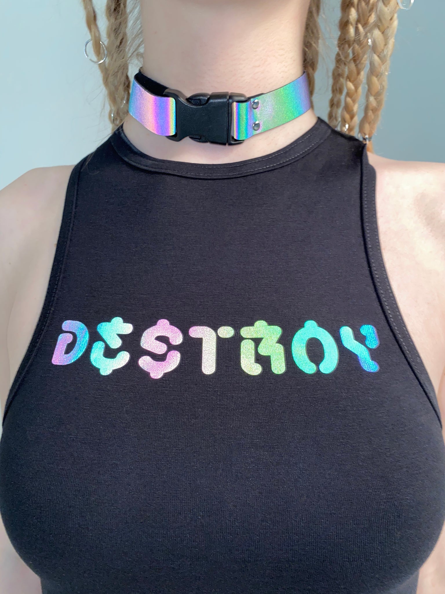 Reflective Rainbow Destroy cropped top