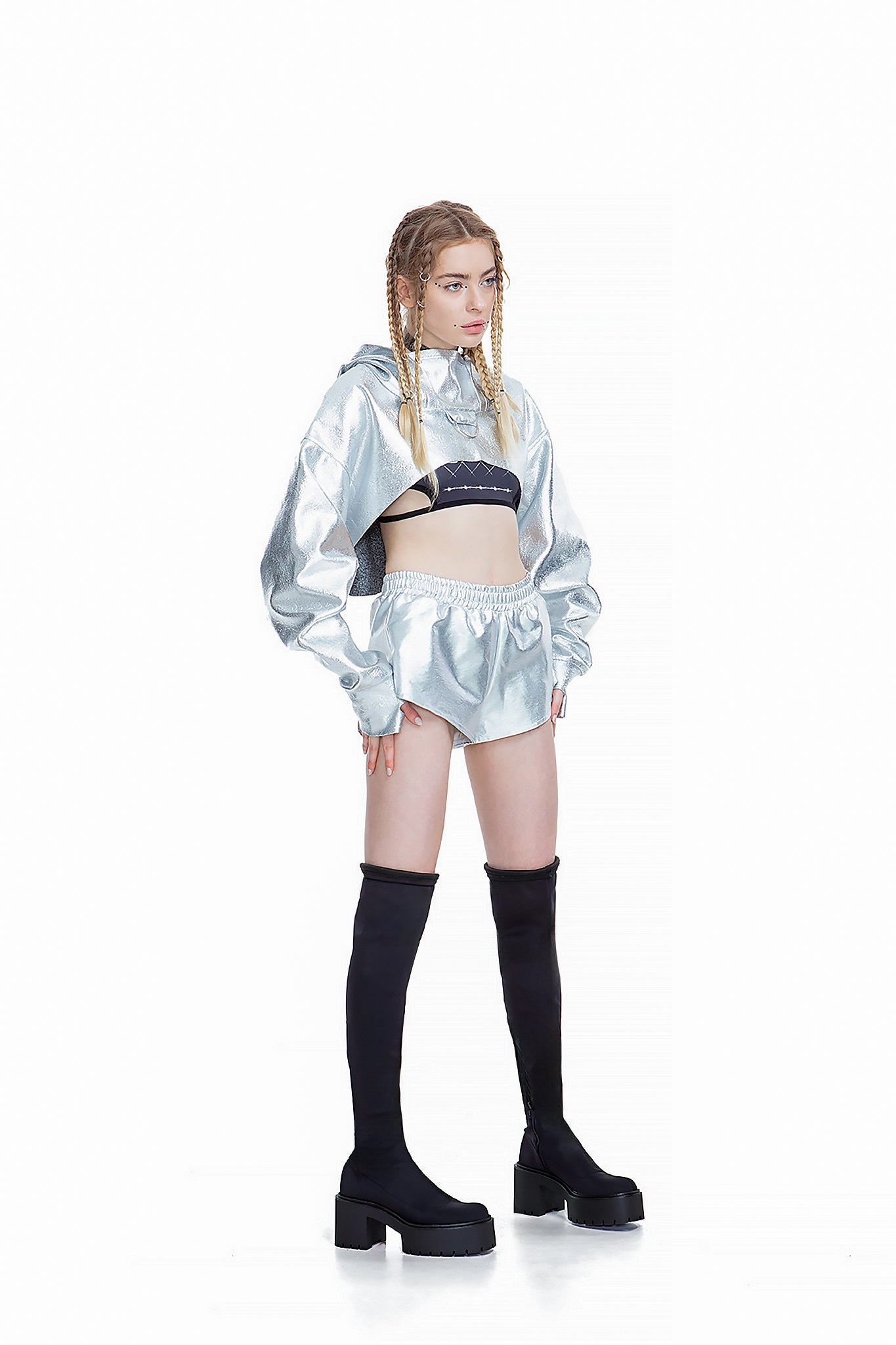 Silver cropped hoodie