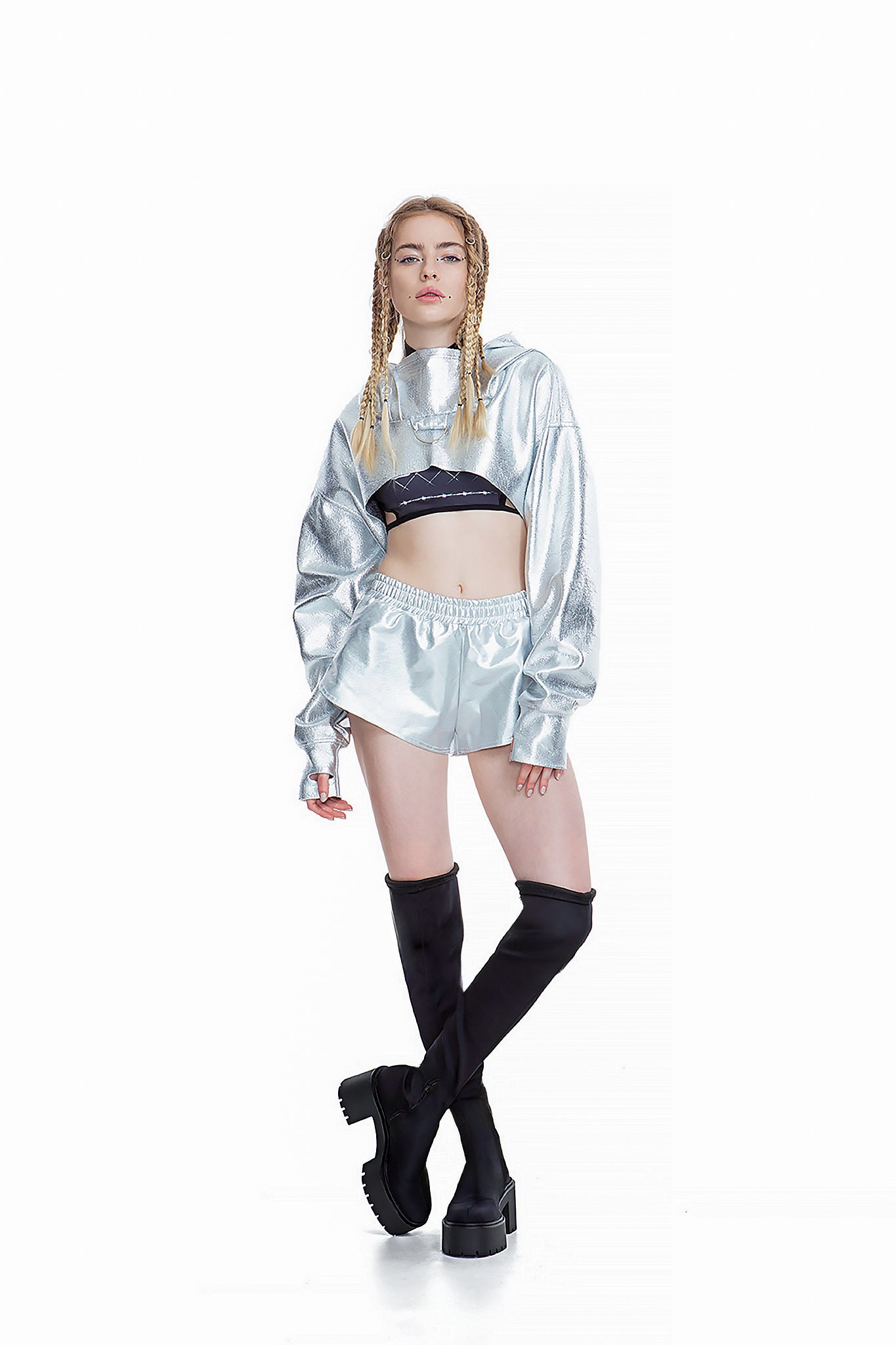 Silver cropped hoodie