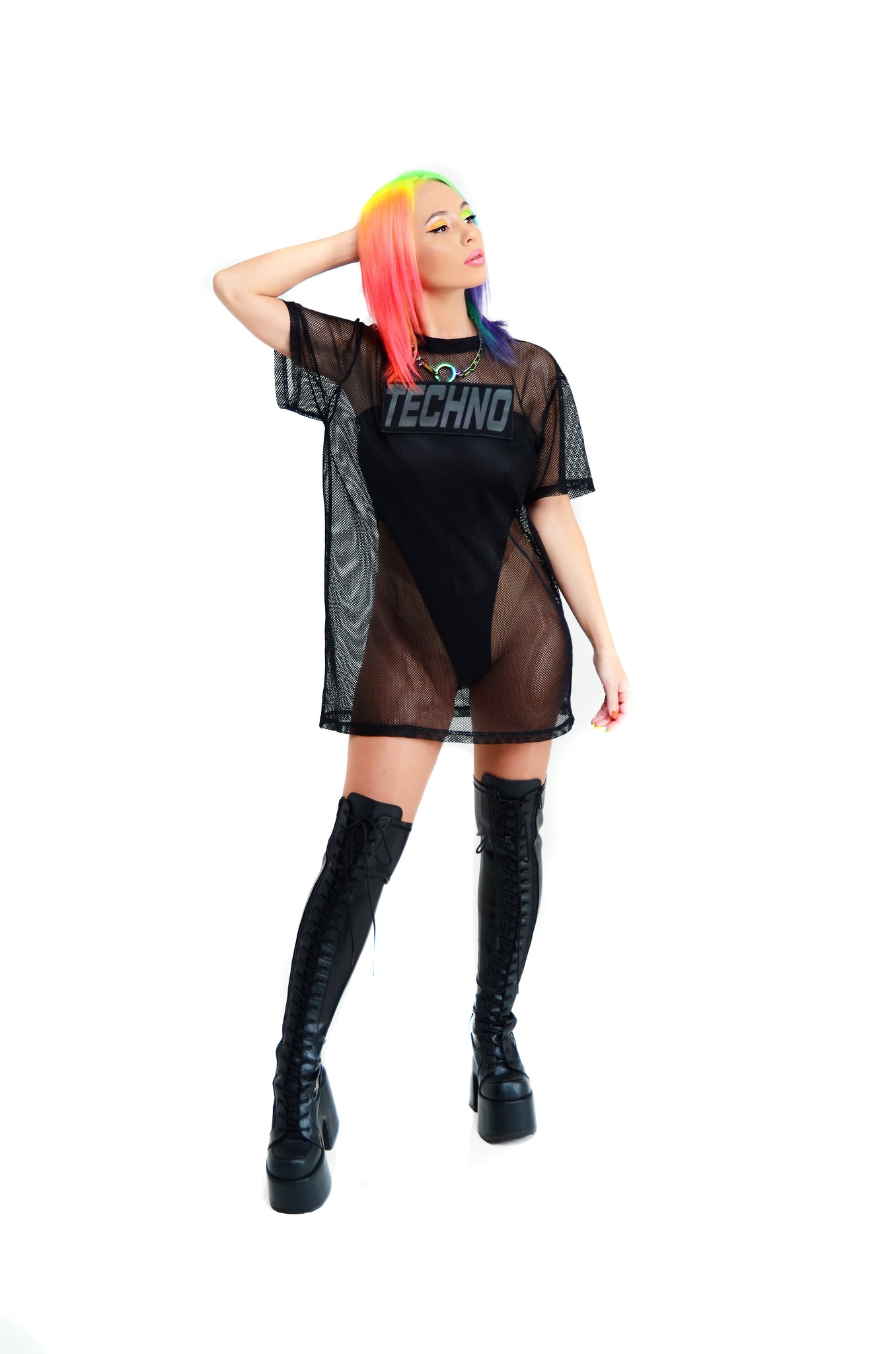 Unisex Mesh T-shirt with reflective rainbow inscription