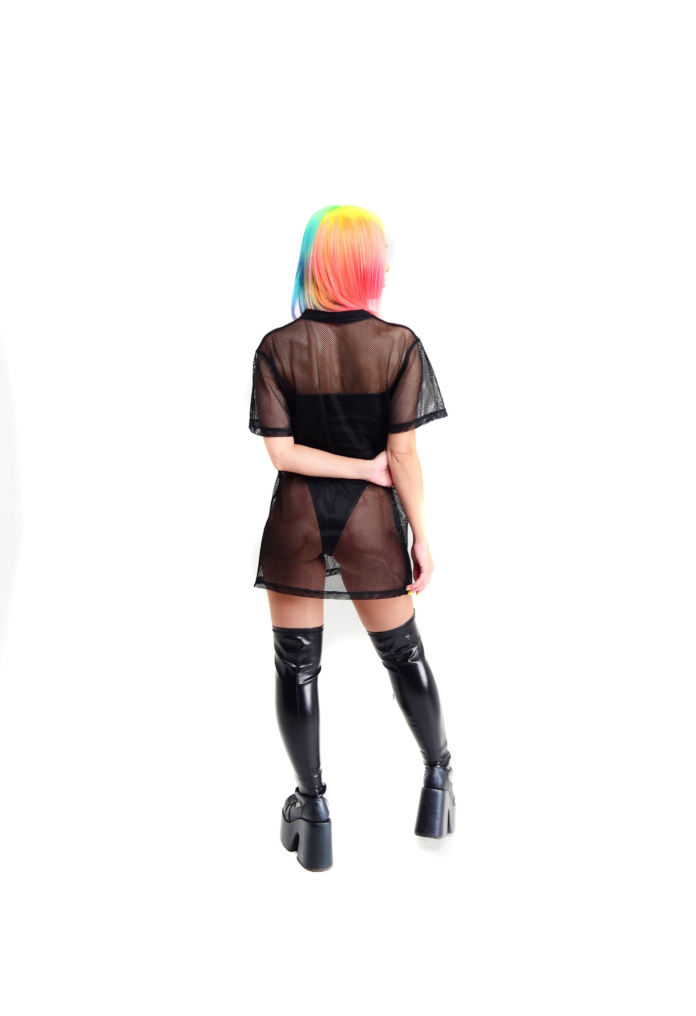 Unisex Mesh T-shirt with reflective rainbow inscription