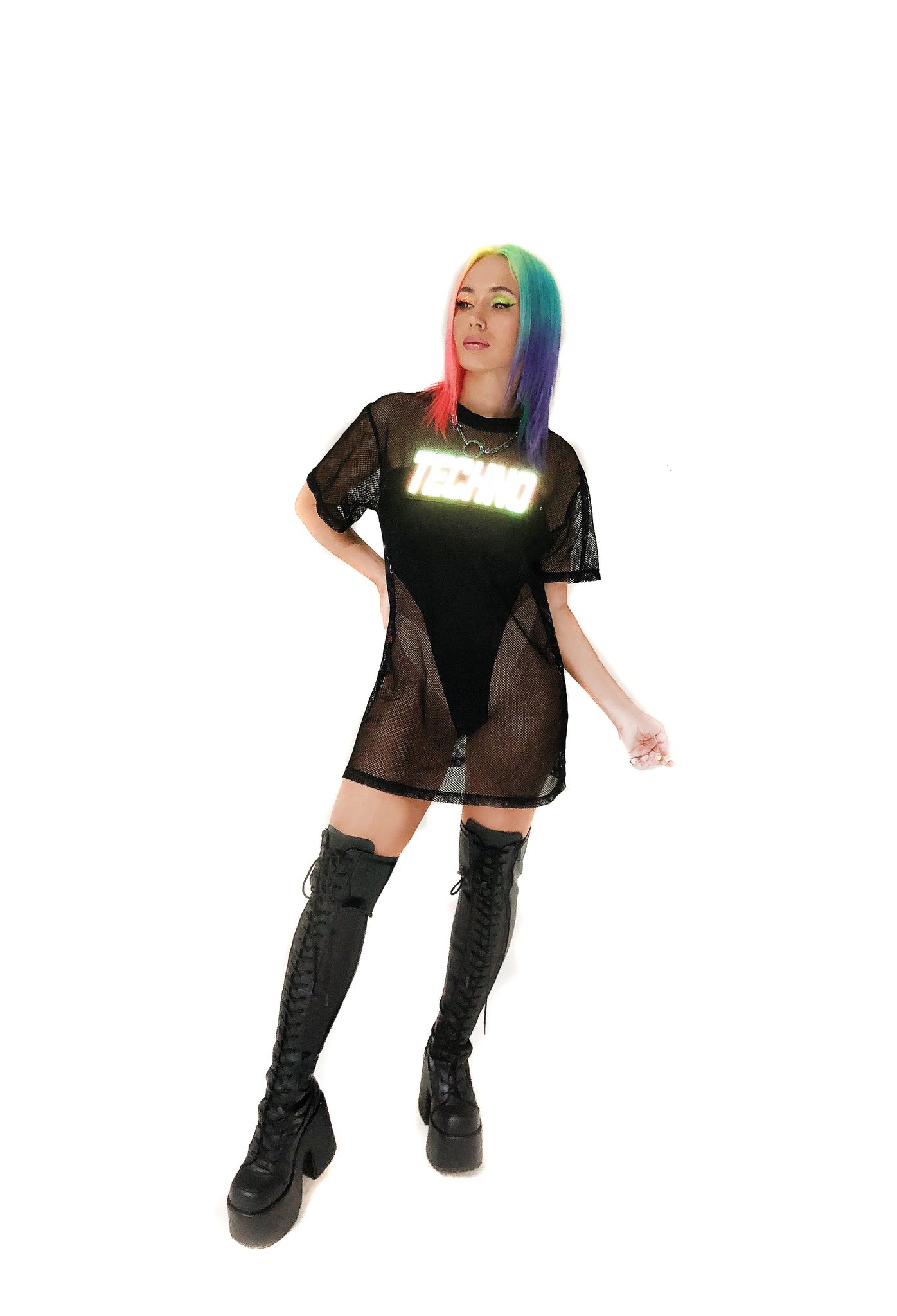 Unisex Mesh T-shirt with reflective rainbow inscription