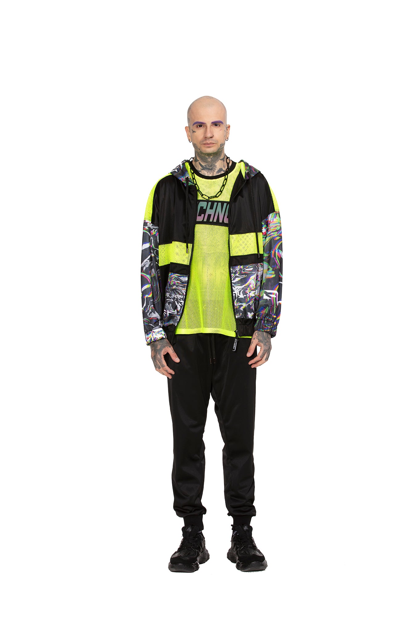 Black Alien Zip Up Hoodie with Mesh details