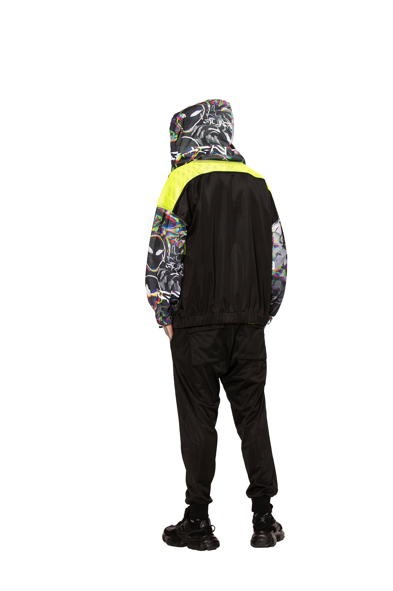 Black Alien Zip Up Hoodie with Mesh details