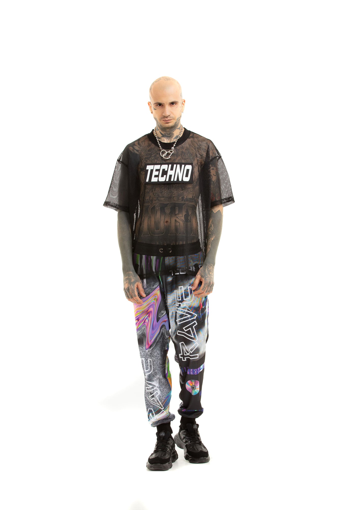 Unisex Mesh T-shirt with reflective rainbow inscription