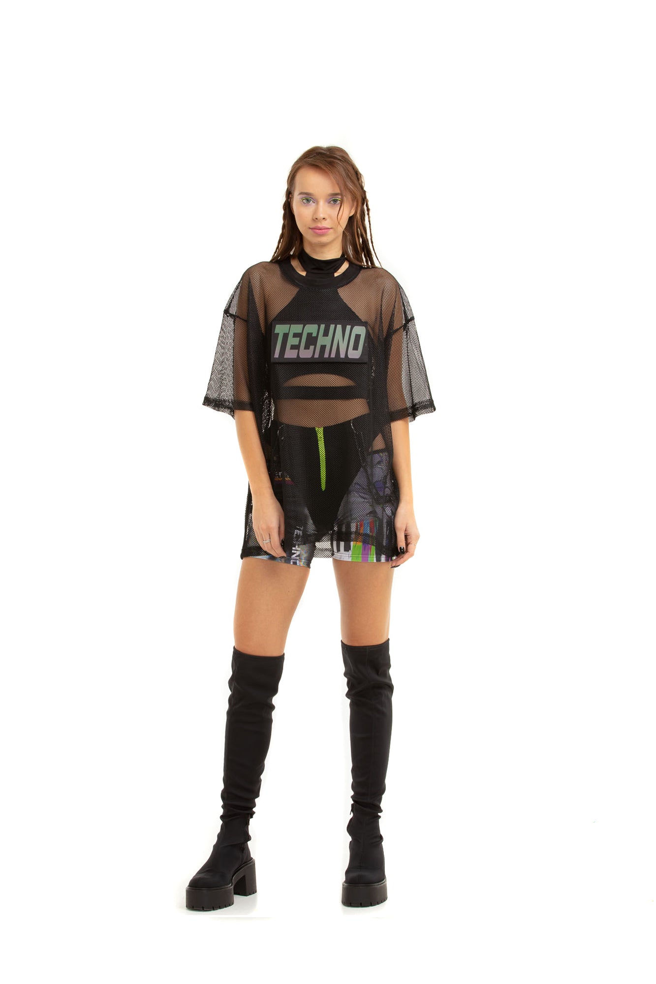 Unisex Mesh T-shirt with reflective rainbow inscription