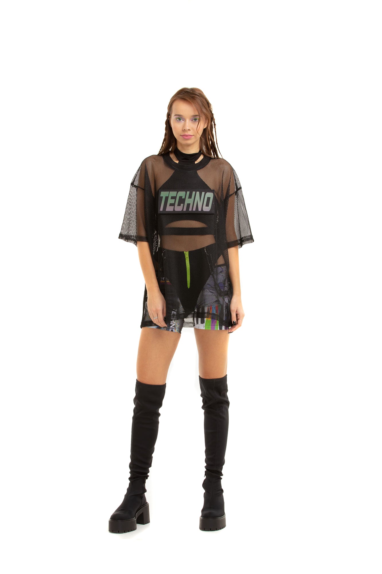 Unisex Mesh T-shirt with reflective rainbow inscription