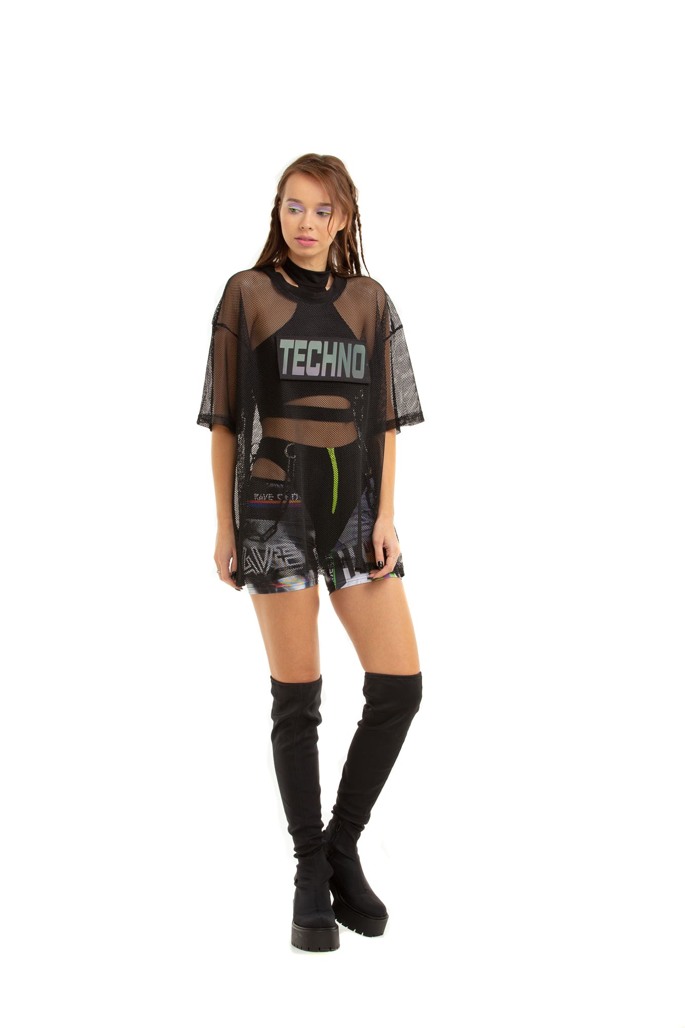 Unisex Mesh T-shirt with reflective rainbow inscription