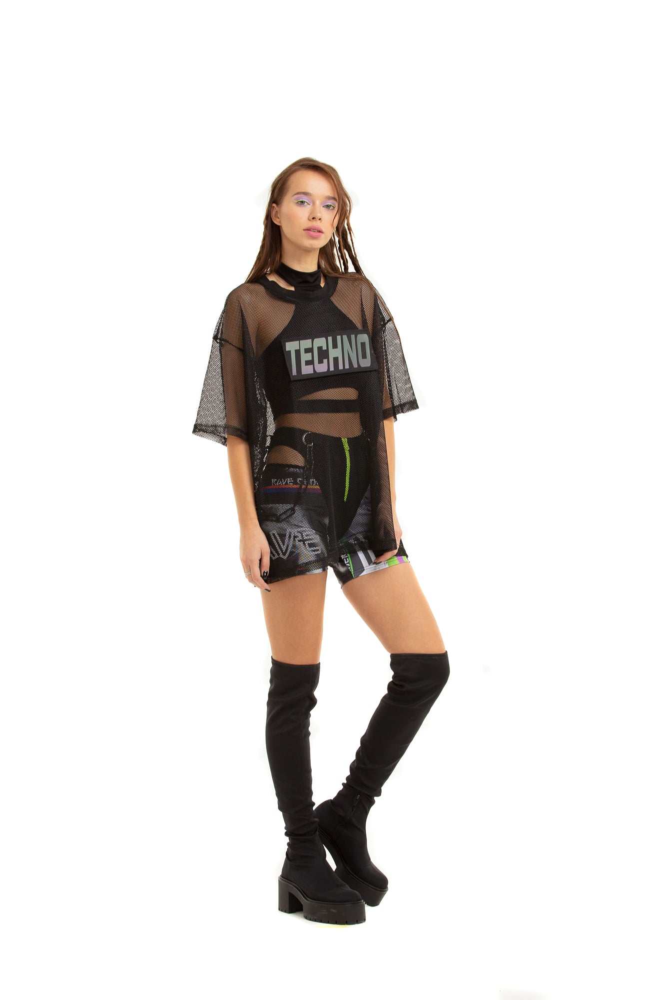 Unisex Mesh T-shirt with reflective rainbow inscription
