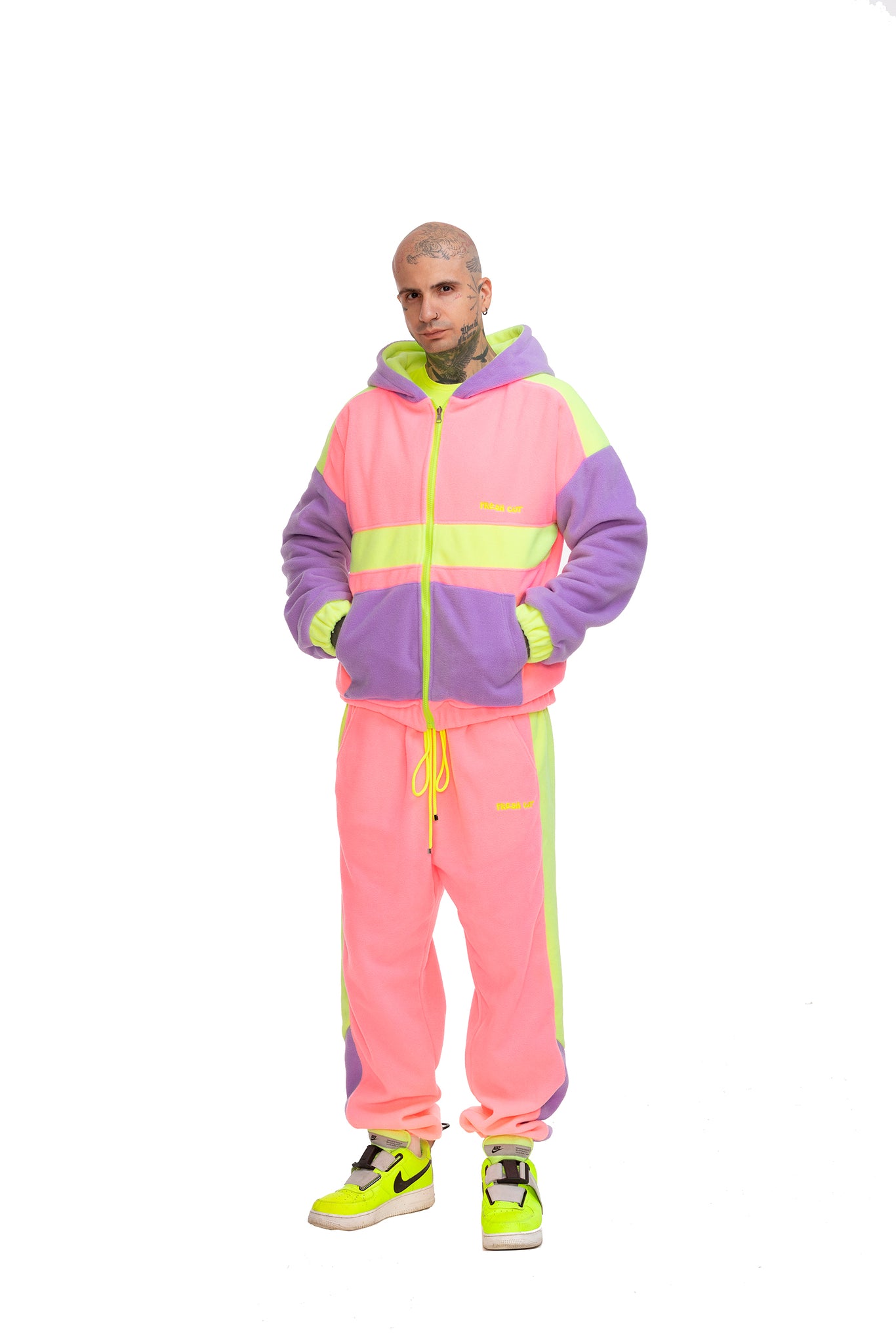 Fleece Color block zip up hoodie unisex