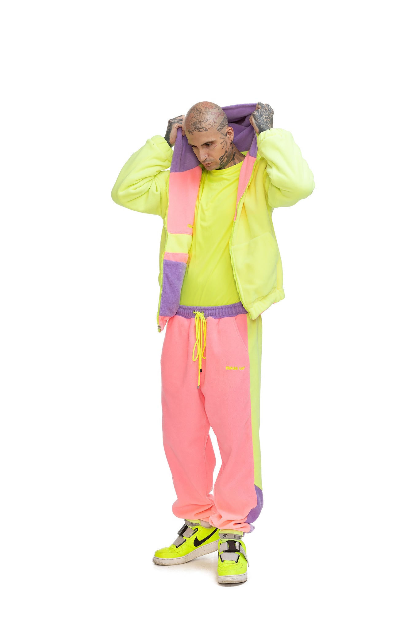 Fleece Color block zip up hoodie unisex