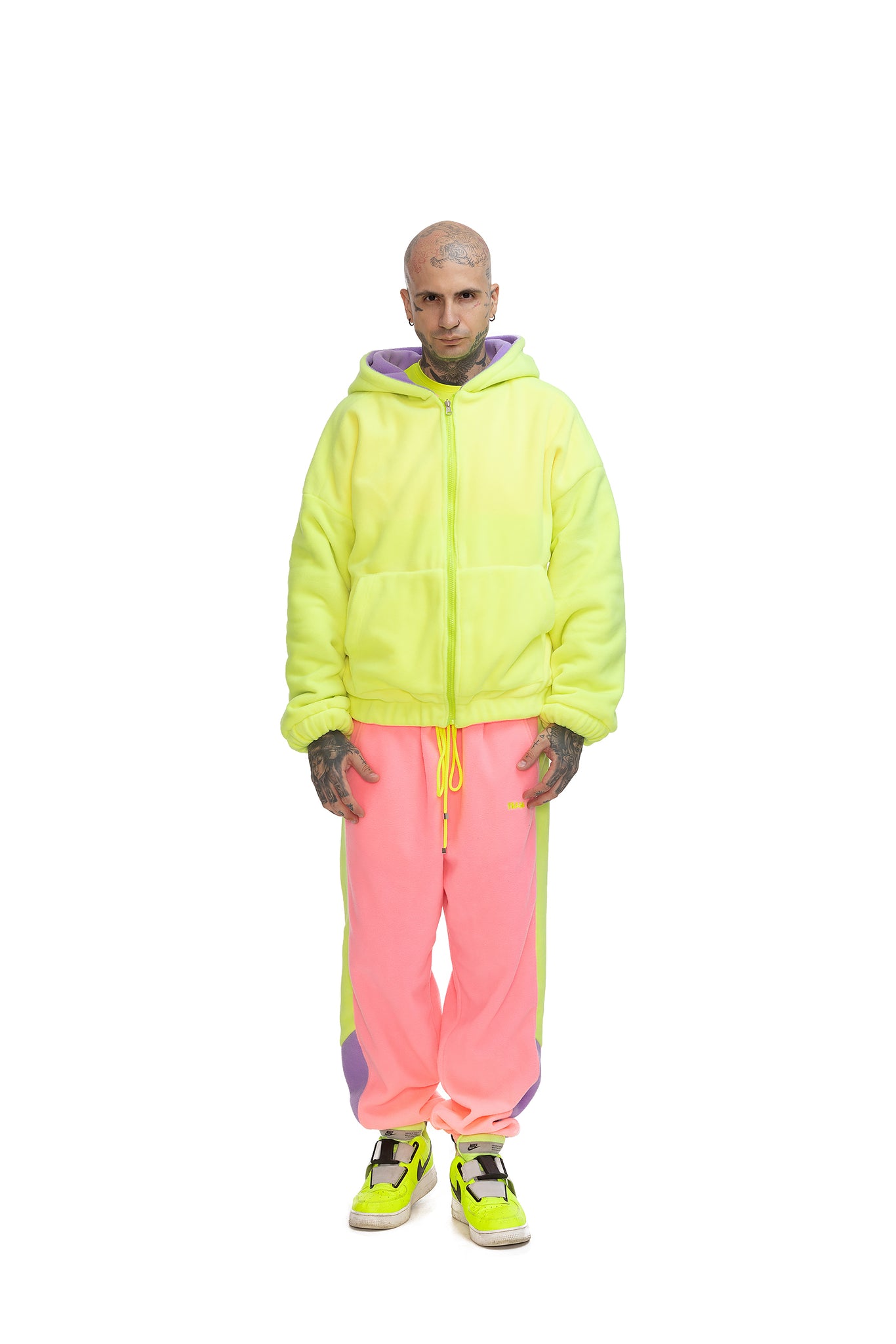 Fleece Color block zip up hoodie unisex