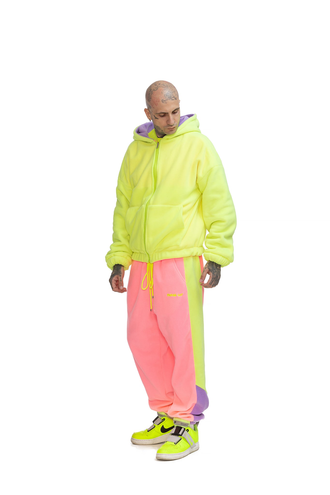 Fleece Color block zip up hoodie unisex