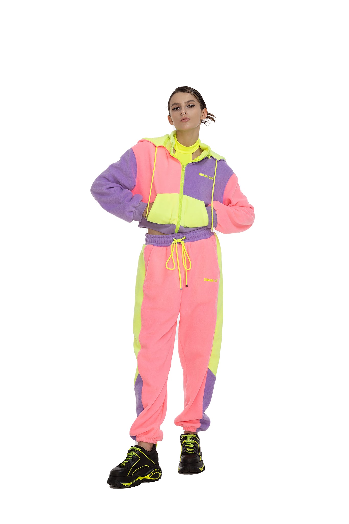 Fleece Color block Short Hoodie
