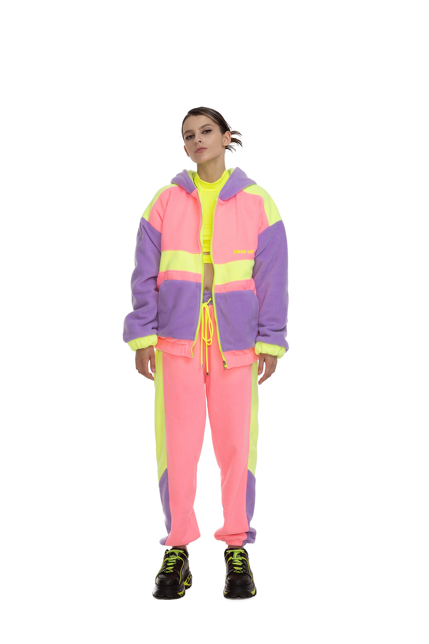 Fleece Color block zip up hoodie unisex