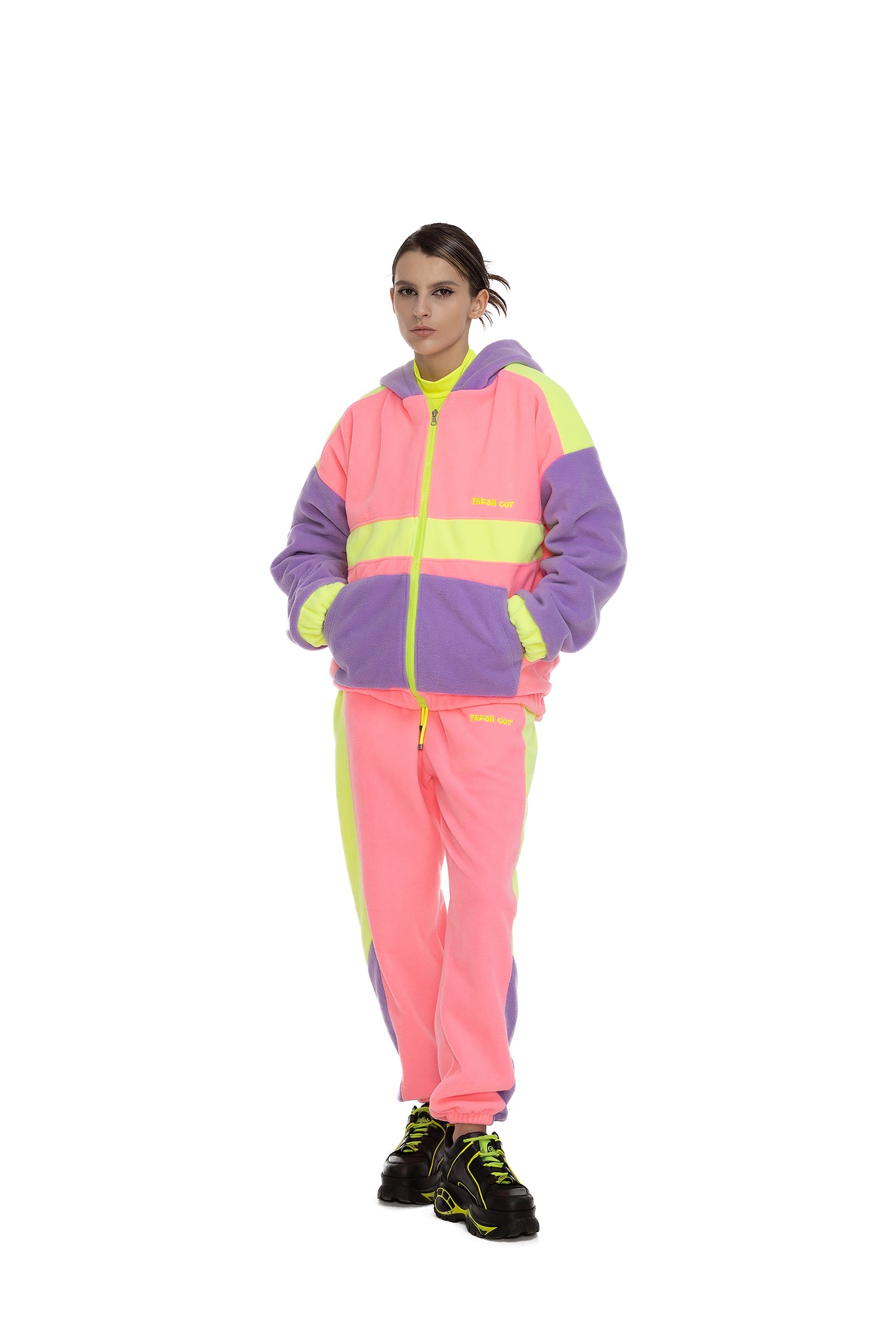 Fleece Color block zip up hoodie unisex