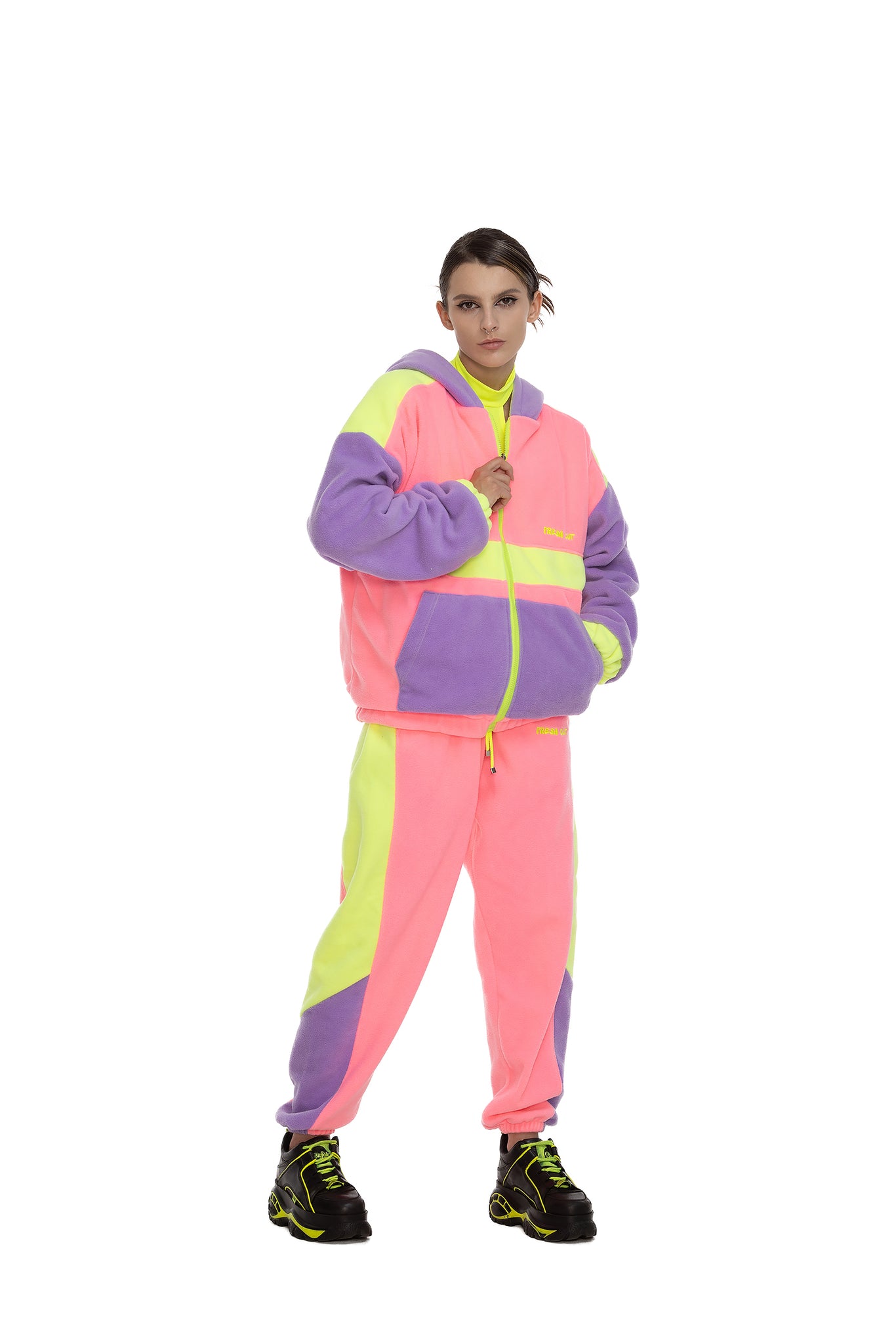 Fleece Color block zip up hoodie unisex