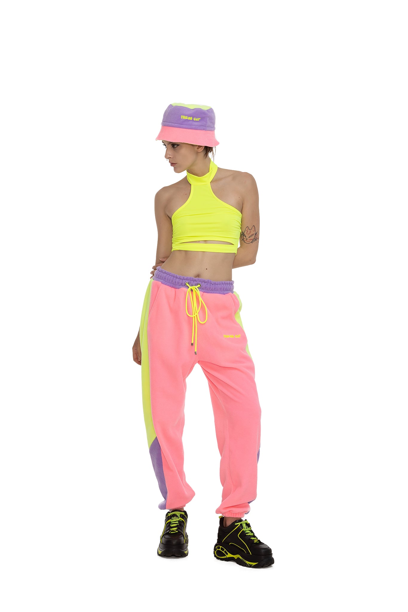 Fleece Color block Bucket hat