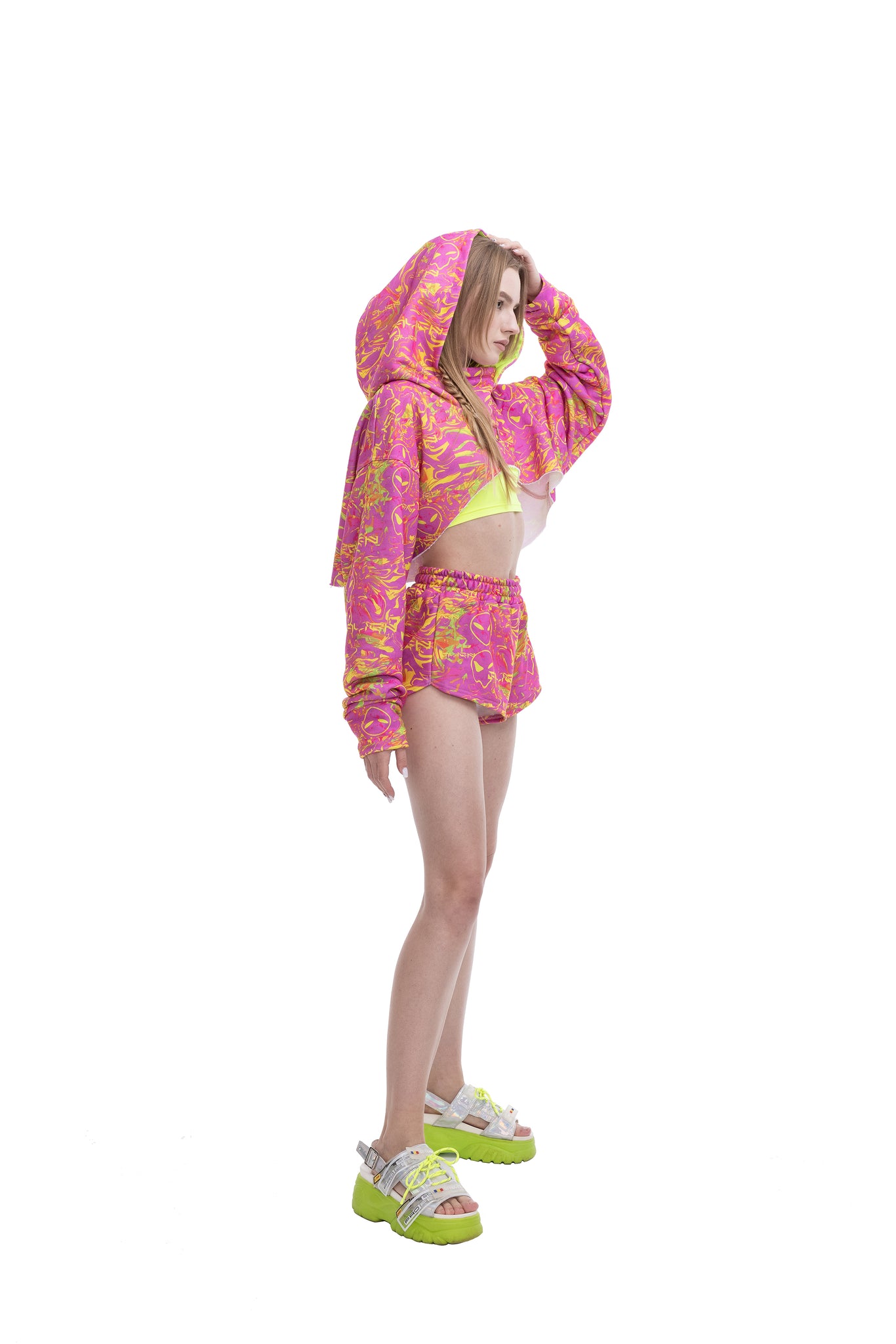 Pink Alien Cropped Hoodie