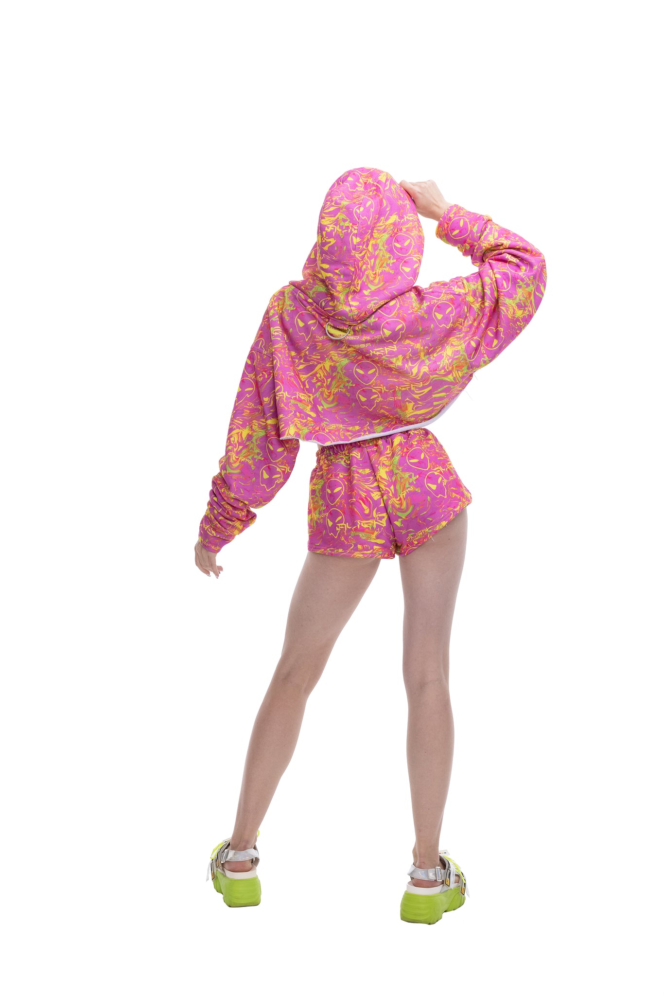 Pink Alien Cropped Hoodie