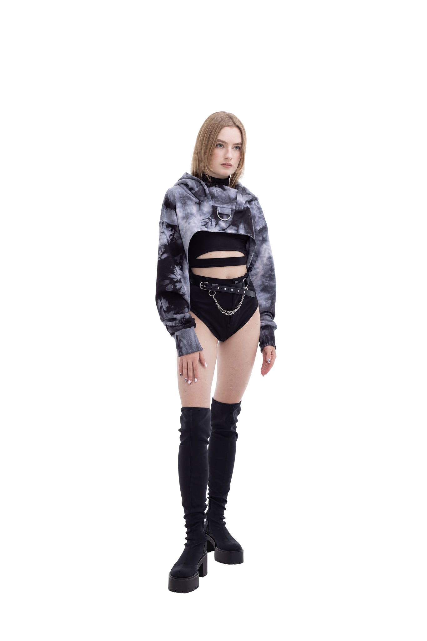 Tie Dye Grey cropped hoodie