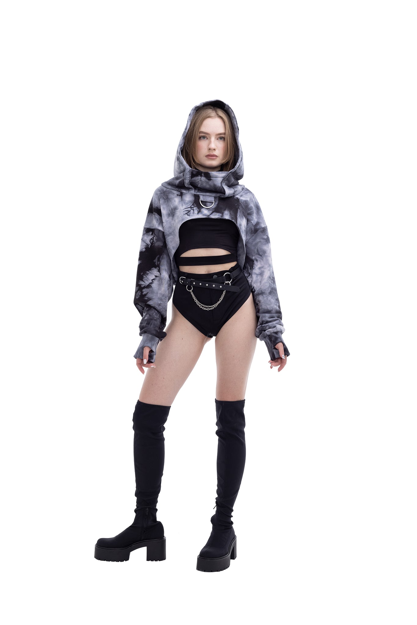 Tie Dye Grey cropped hoodie