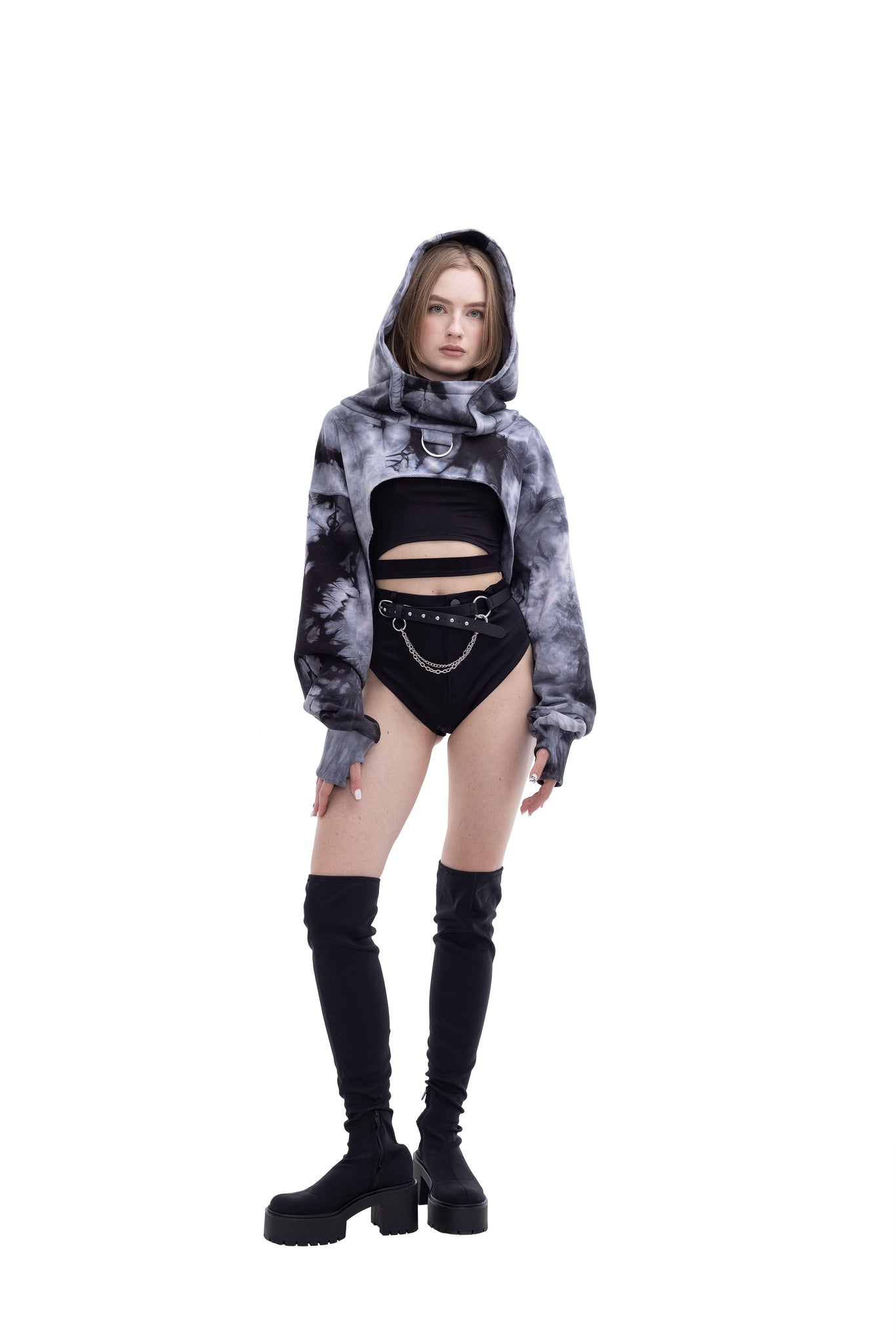 Tie Dye Grey cropped hoodie