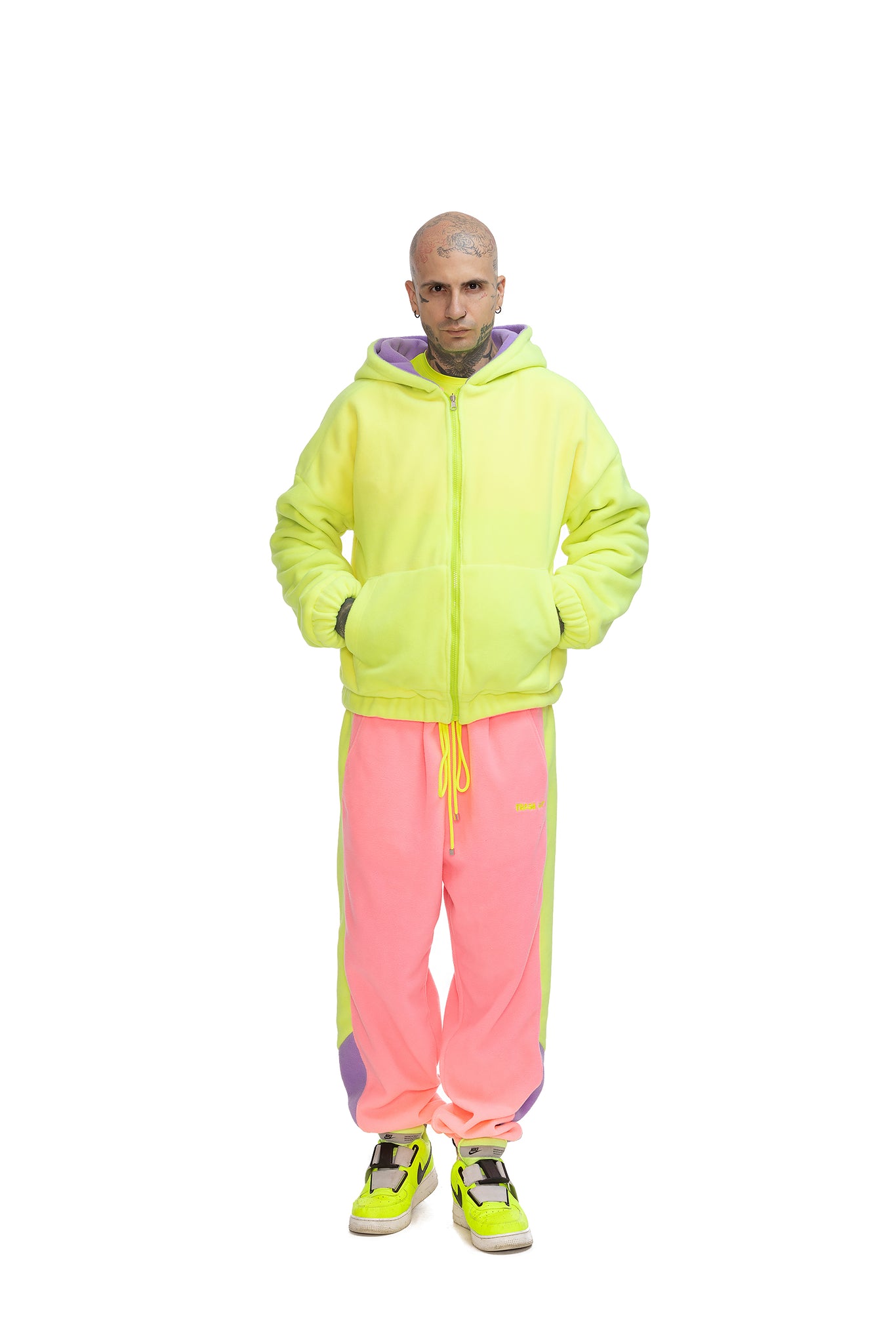 Fleece Color block zip up hoodie unisex