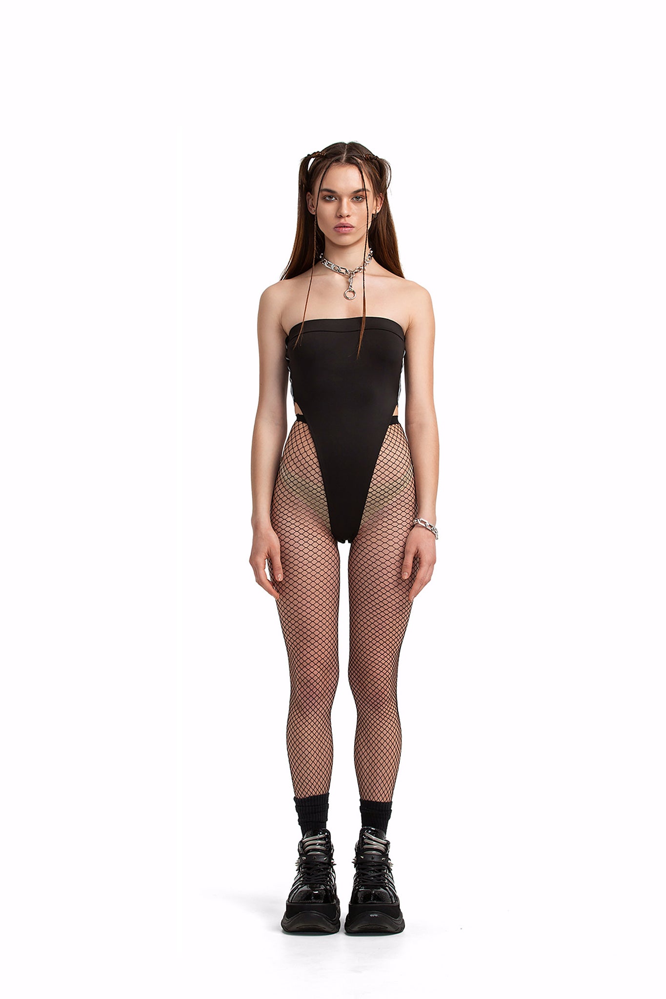 Triangle Bodysuit with reflective details.