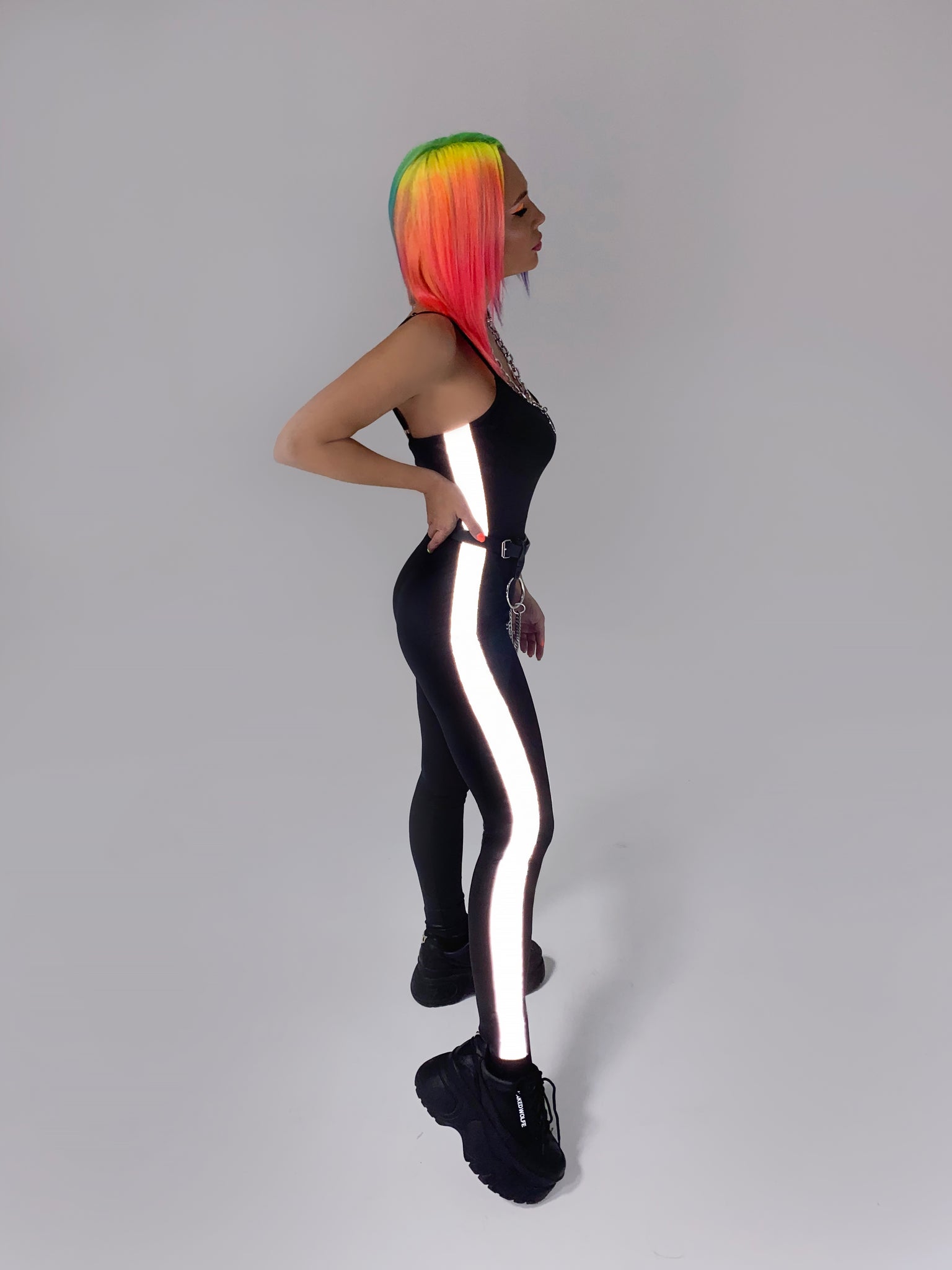 Unitard with reflective stripes