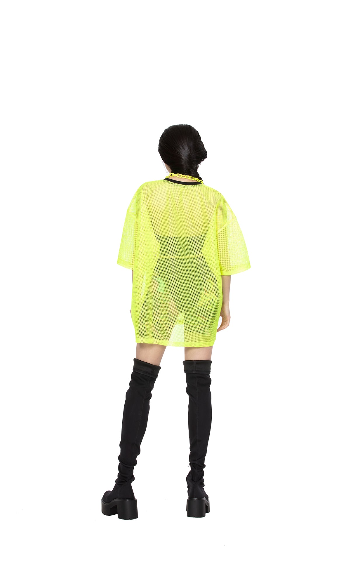 Unisex-Mesh-T-Shirt mit reflektierender Regenbogenaufschrift [Neongelb]