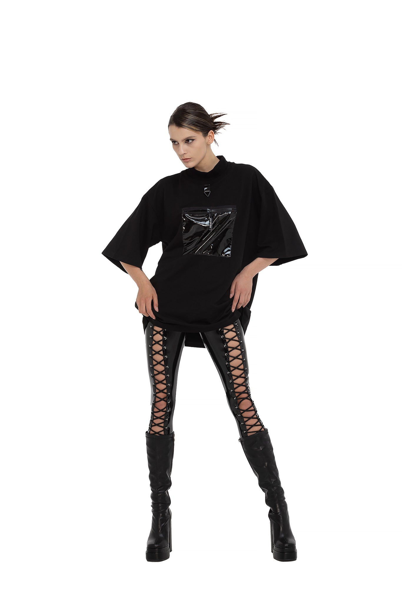 Unisex-T-Shirt mit PVC-Reißverschlusstasche