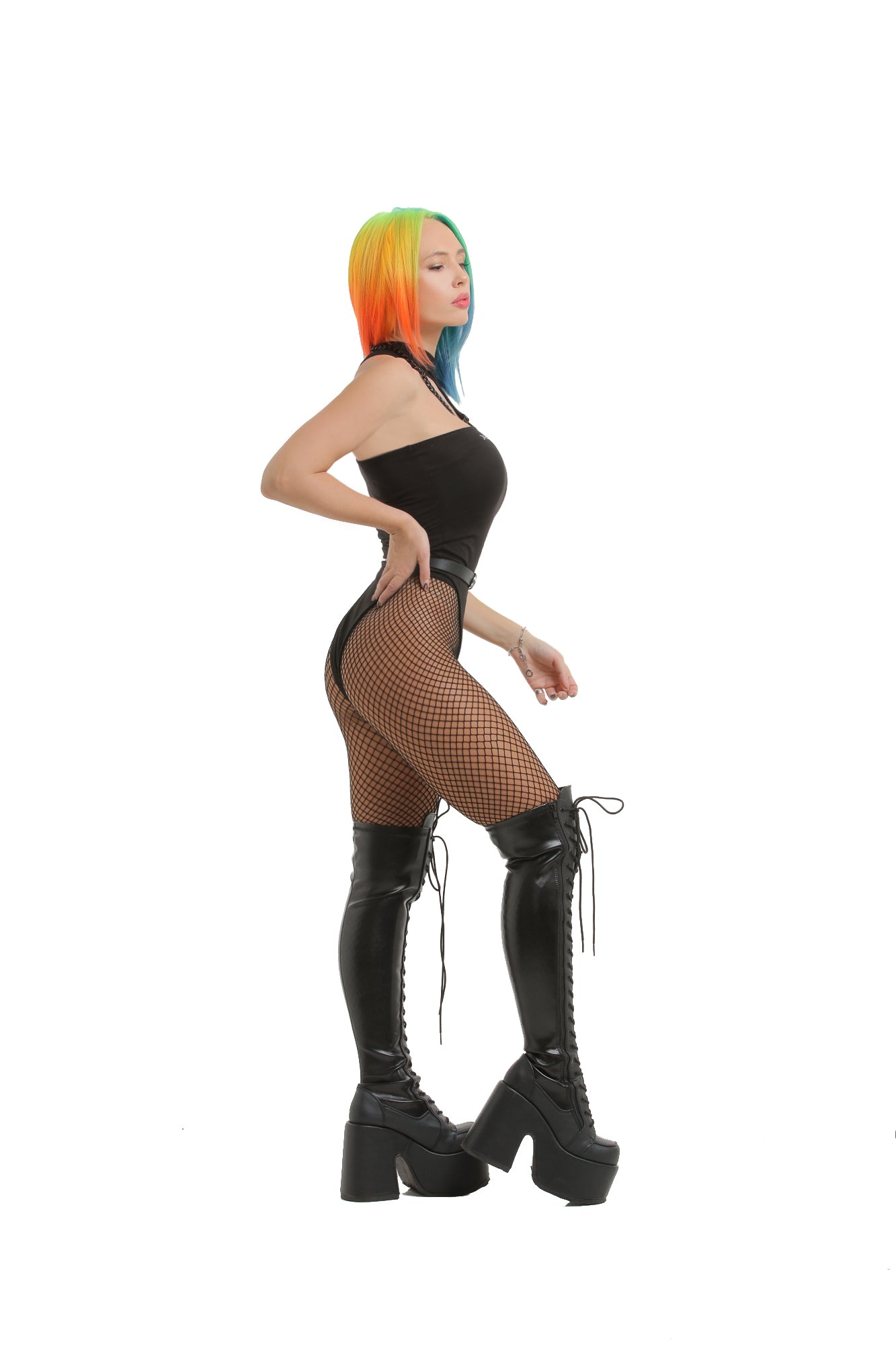 Dance Machine Asymmetric Bodysuit [Black]