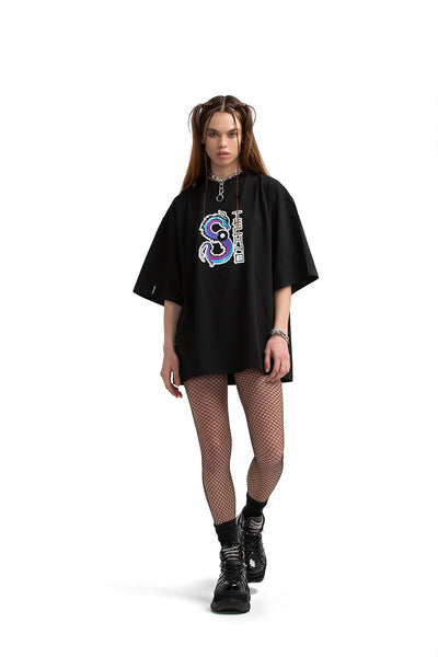 Techno Dragon übergroßes Unisex-T-Shirt [schwarz]