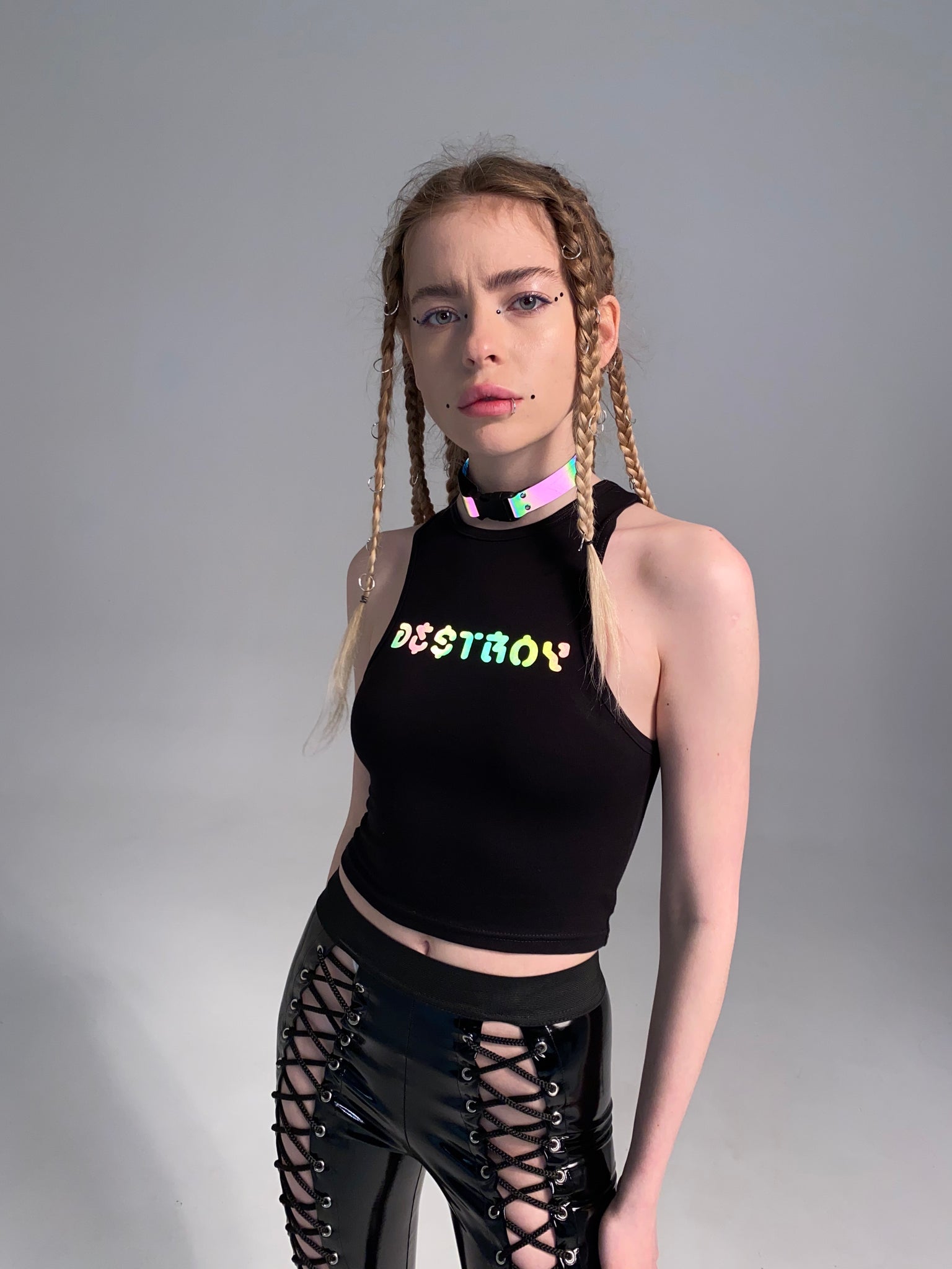 Reflective Rainbow Destroy cropped top