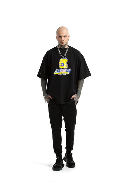 Maneki Neko übergroßes Unisex-T-Shirt [schwarz]